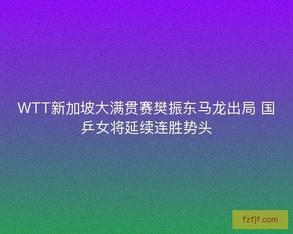 WTT新加坡大满贯赛樊振东马龙出局 国乒女将延续连胜势头