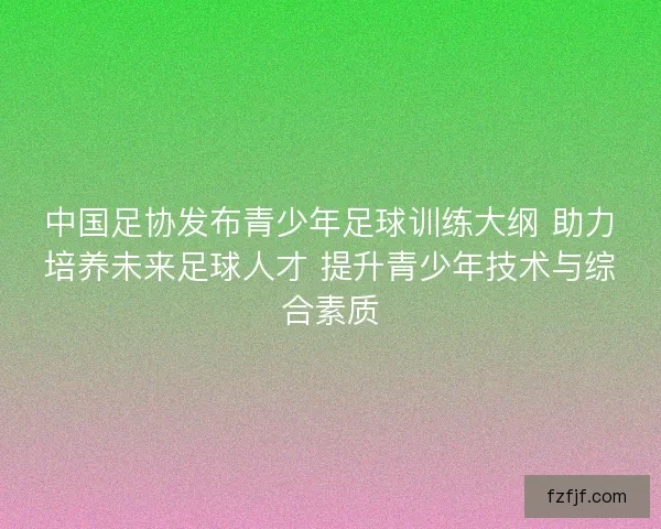 中国足协发布青少年足球训练大纲 助力培养未来足球人才 提升青少年技术与综合素质