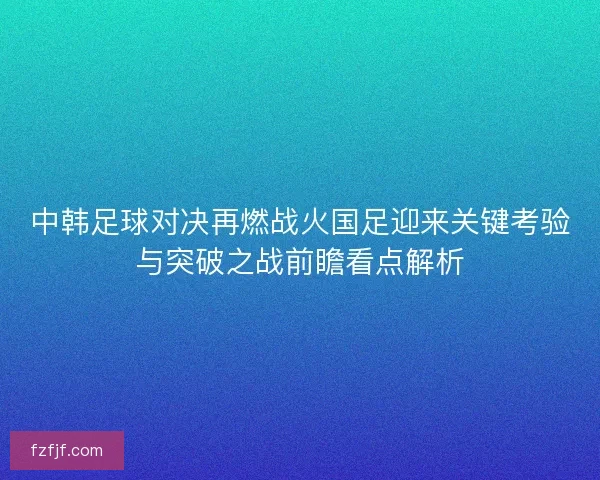 中韩足球对决再燃战火国足迎来关键考验与突破之战前瞻看点解析